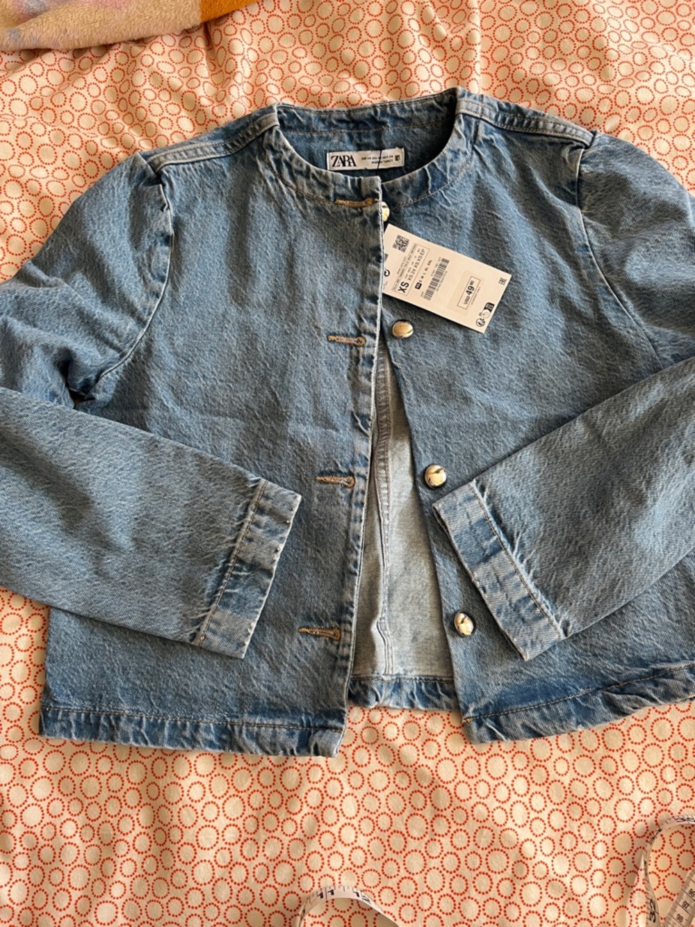 NWT ZARA Light Wash Blue Collarless Denim Jacket